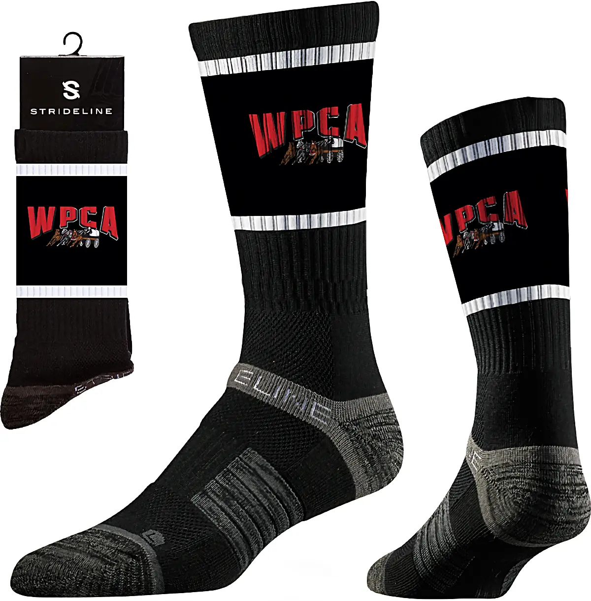 WPCA logo on black Strideline Socks