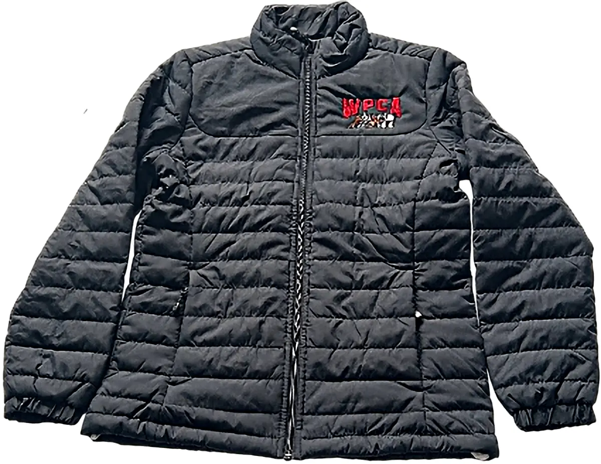 WPCA logo on dark grey puffy jacket